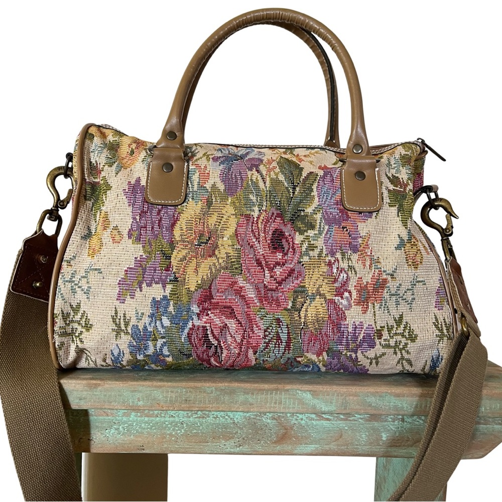 Vintage Tapestry Overnight Bag with Detachable Crossbody Strap - Small Carryall